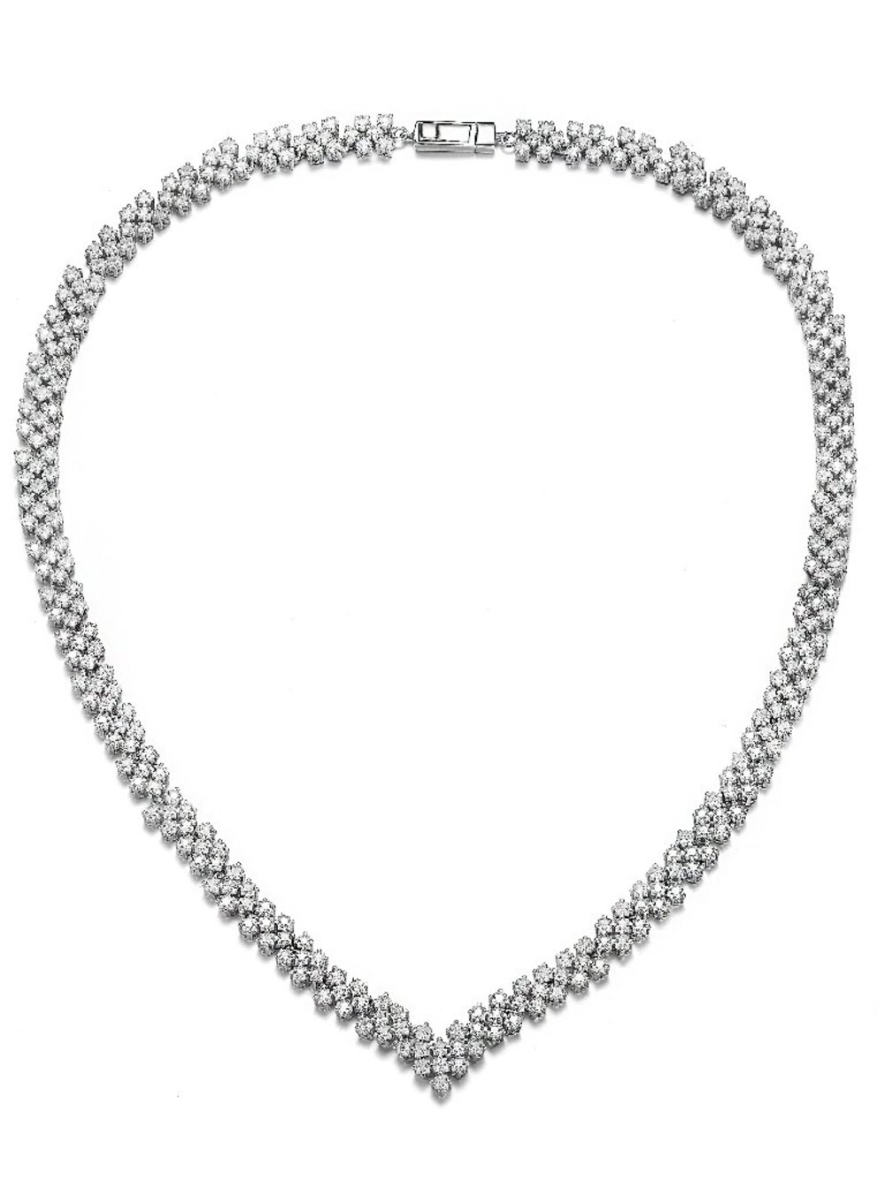 Genevive Monique Maxi Cluster Silver Tennis Necklace